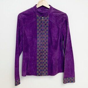 Pasha Venetto Women's Purple suede leather embroidered Full Zip jacket Sz S